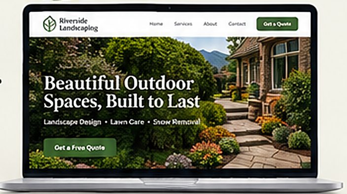 The same landscaping business with a new website: a large garden photo, a clear headline, and a Get a Free Quote button