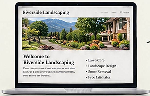 Example of an outdated landscaping website on a laptop, with small text and a plain layout